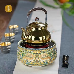 莺歌烧电陶炉福禄有余静音家用煮茶器围炉煮茶炉银壶铁壶不挑壶