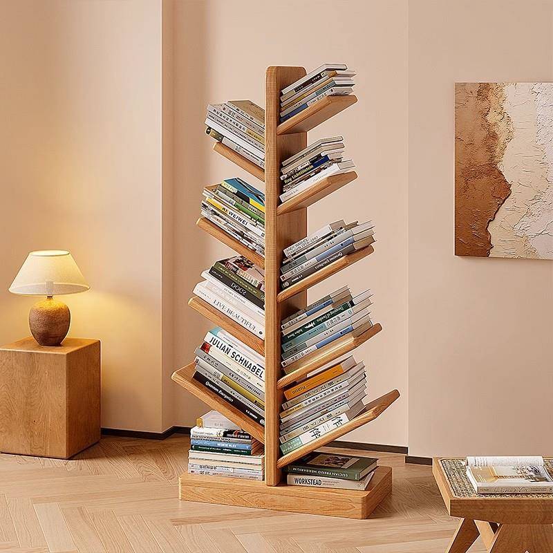全实木树形书架落地置物架靠墙角落拐角转角创意儿童客厅小型书柜