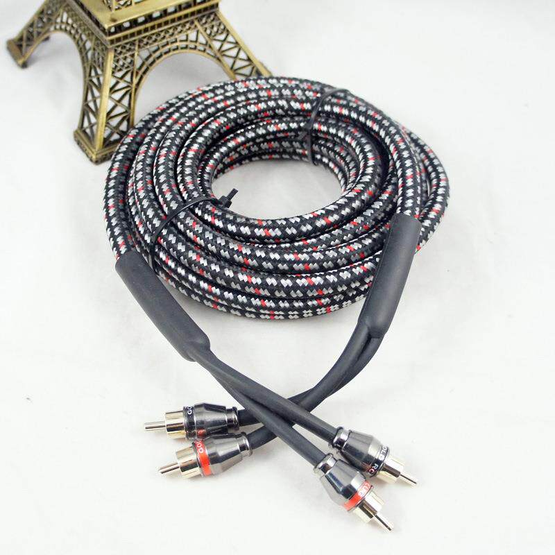 高档金属头五彩汽车功放音频线2RCA-2RCA音频线改装音响音频线