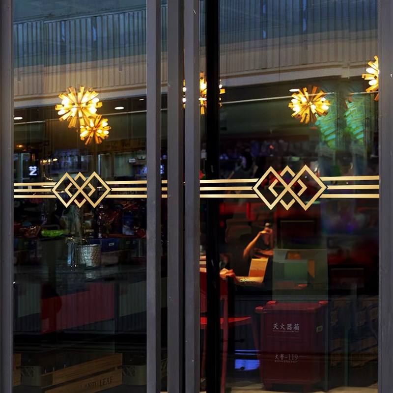 玻璃门防撞贴纸装饰腰线雕刻镂空厨房门客厅阳台推拉门金色装饰条