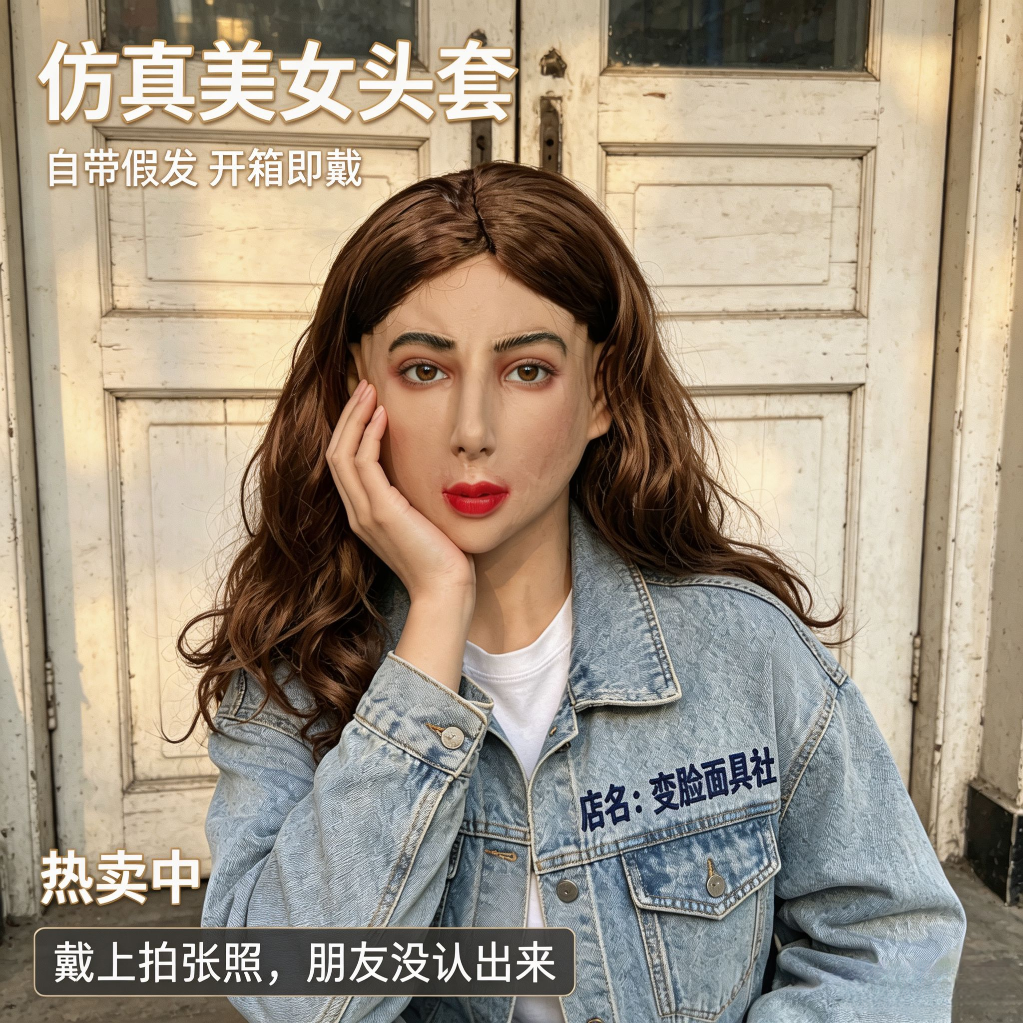 3D全脸仿真头套女可戴假发假人头套全包式变装面具直播网红爆款