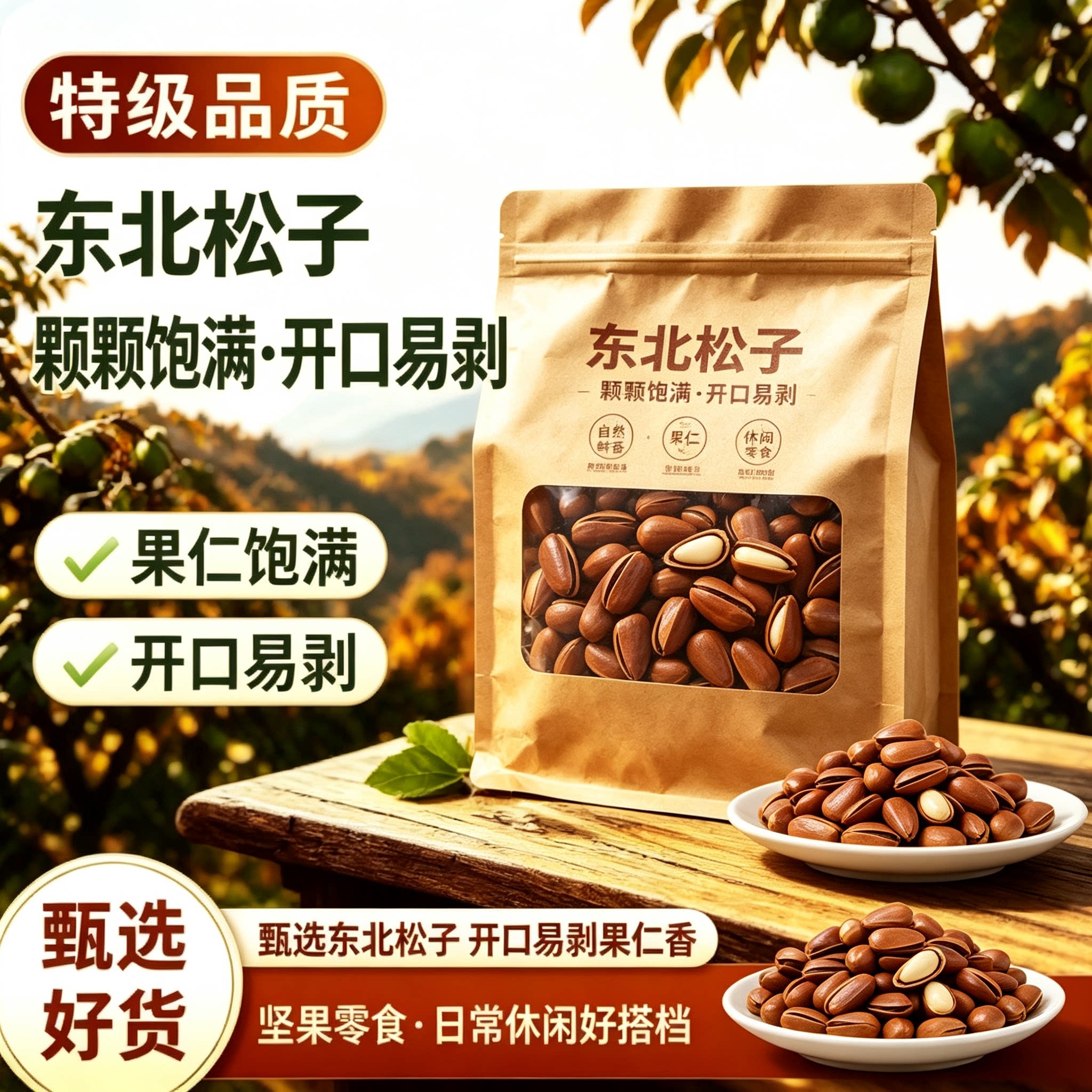 新货东北红松籽大颗粒开口松子