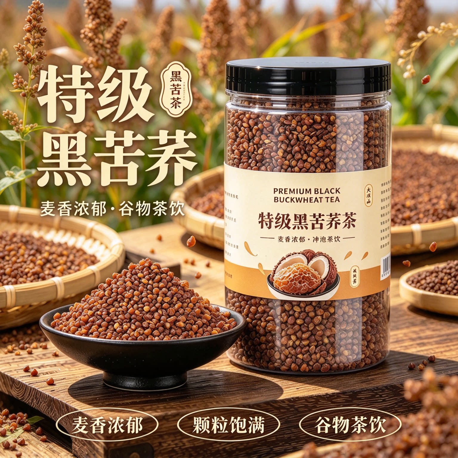 正品大凉山黑苦荞茶全胚芽浓香
