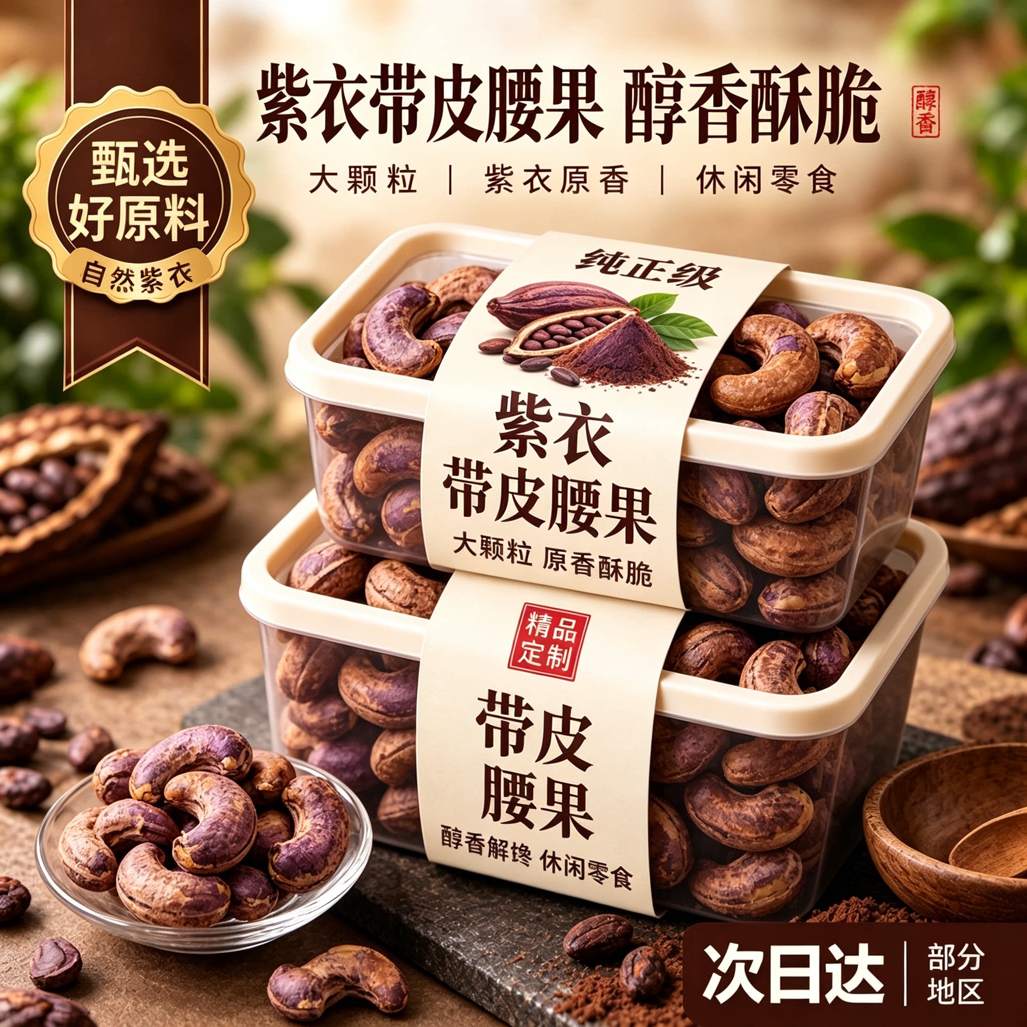 越南紫皮大颗粒盐焗腰果新货
