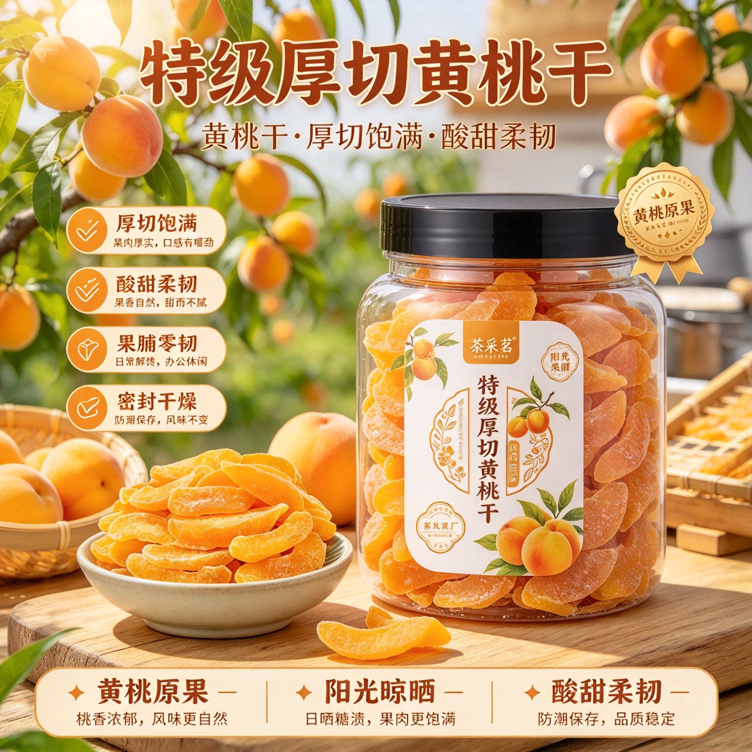 黄桃干官方旗舰店正品酸甜软糯无糖无添加水蜜桃子果脯蜜饯零食