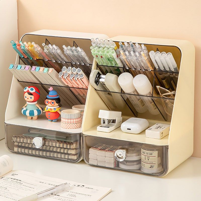 斜插式笔筒学生桌面带抽屉大容量多功能办公桌书桌文具画笔收纳盒,收纳整理,笔筒,淘宝优惠券,粉丝福利购,淘宝优惠卷