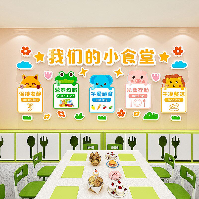培训墙管班午托班儿面装饰小饭桌幼墙园食堂文化托布置墙贴纸