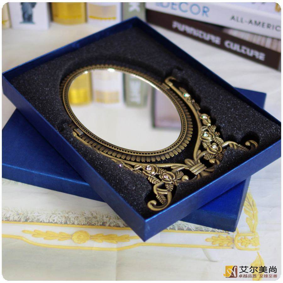 复古欧式镜子女镜台式公主镜折叠小圆镜桌面梳妆镜台镜