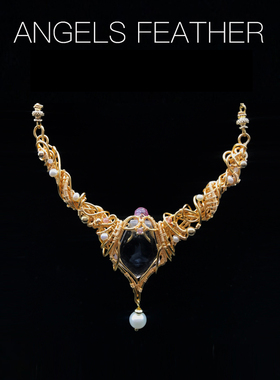 00642天使羽毛蓝针项链白水晶8006