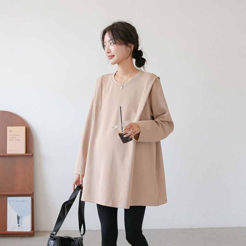 孕妇装秋装上衣春秋款宽松遮肚子T恤中长款圆领卫衣孕期打底衫潮
