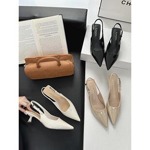 裕达软底不累脚一脚蹬包头凉鞋中跟尖头单鞋女2025新款配裙子气质