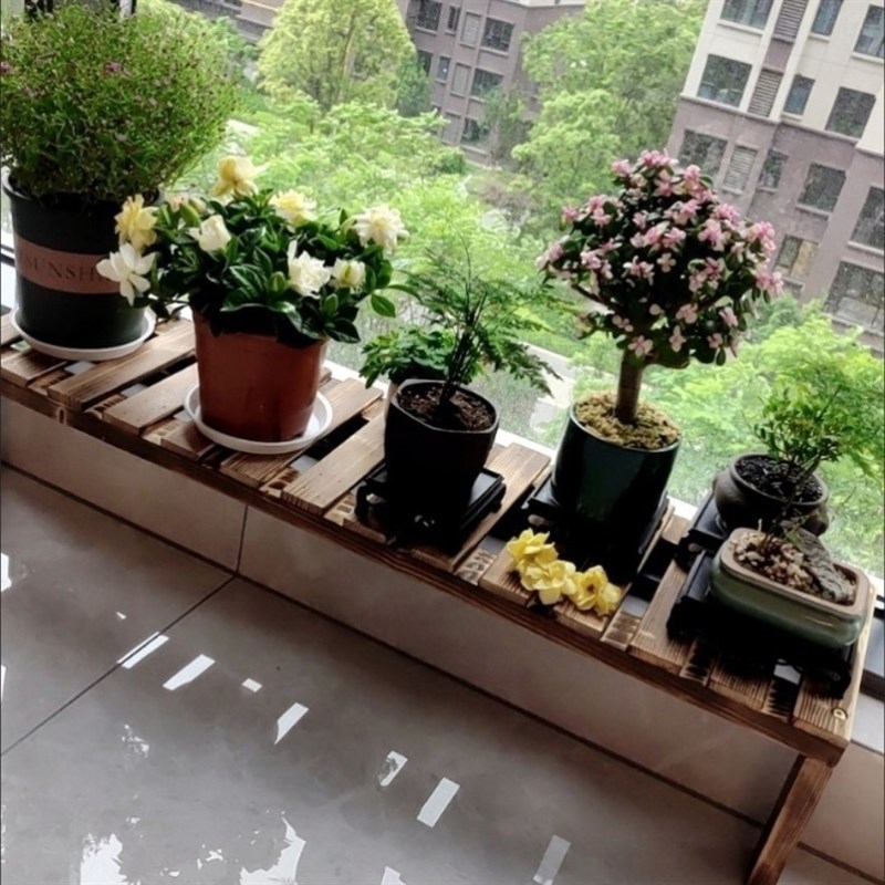 实木花架凳子长条凳客厅家用落地式一层露天阳台防腐木梯式置物