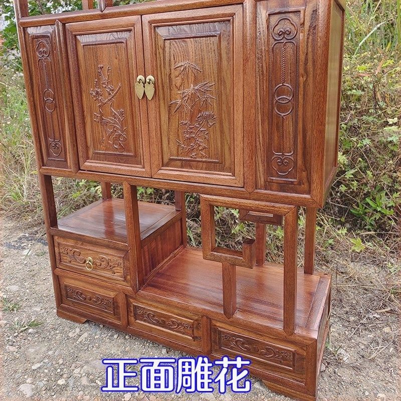 实木仿古可伸缩月洞门博古架客厅新中式隔断柜双面雕花背景墙拱门