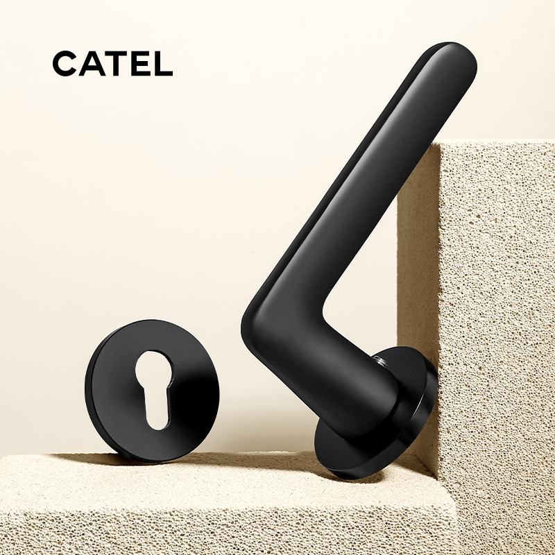 卡特室内卧室静音磁吸房门锁分体黑色实木门锁把手家用通用型锁具