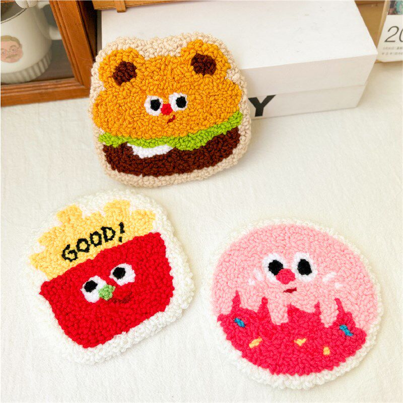 戳戳绣手工杯垫材料包汉堡薯条隔热垫创意diy礼物送朋友新手解压