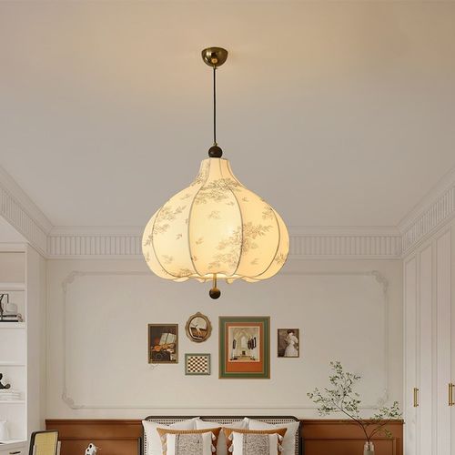 卧室布艺灯具法式中古风南洋花纹实木栗子灯餐厅吧台茶室民宿吊灯