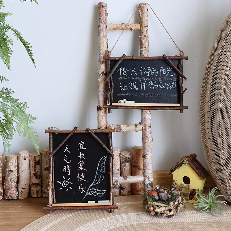 原木小黑板桦木墙面挂式留言板拍摄道具摆件橱窗咖啡馆幼儿园装饰
