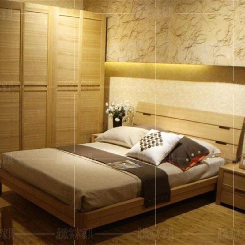 水曲柳全实木卧室套装家具组合 双人床四门衣柜床头柜 卧室四件套