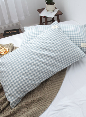 纯棉水洗棉枕套一对装48x74cm格子30x50/40x60小号儿童全棉枕头套
