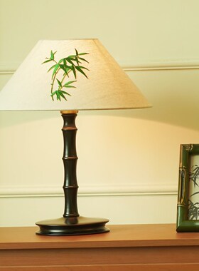 国风绿色竹子主卧床头台灯茶桌新中式实木禅意复古客厅书房氛围灯