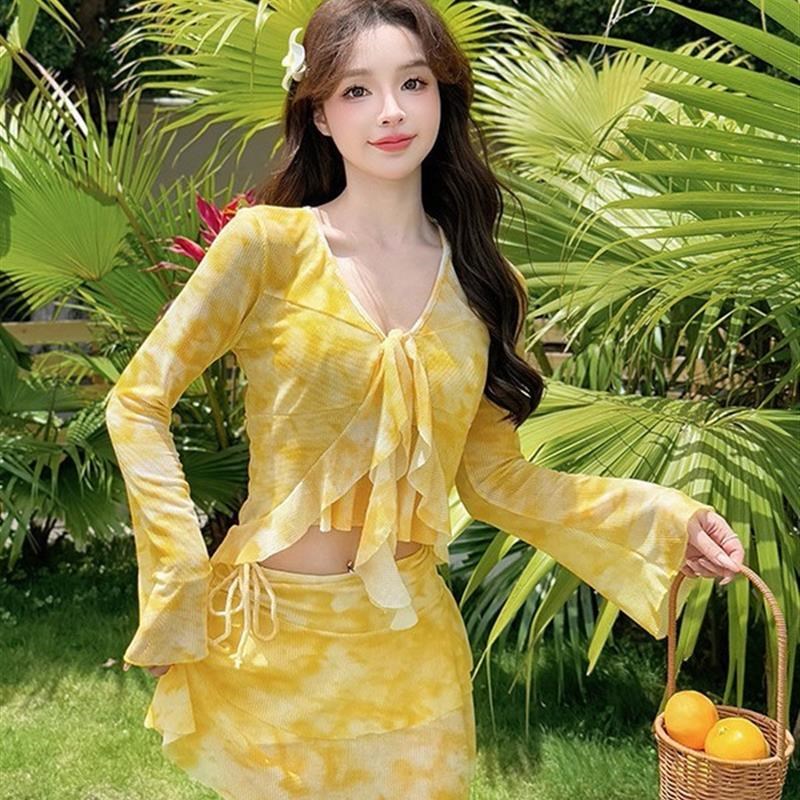 大码泳衣女胖mm分体钢托聚拢比基尼四件套高级感遮肉显瘦长袖防晒