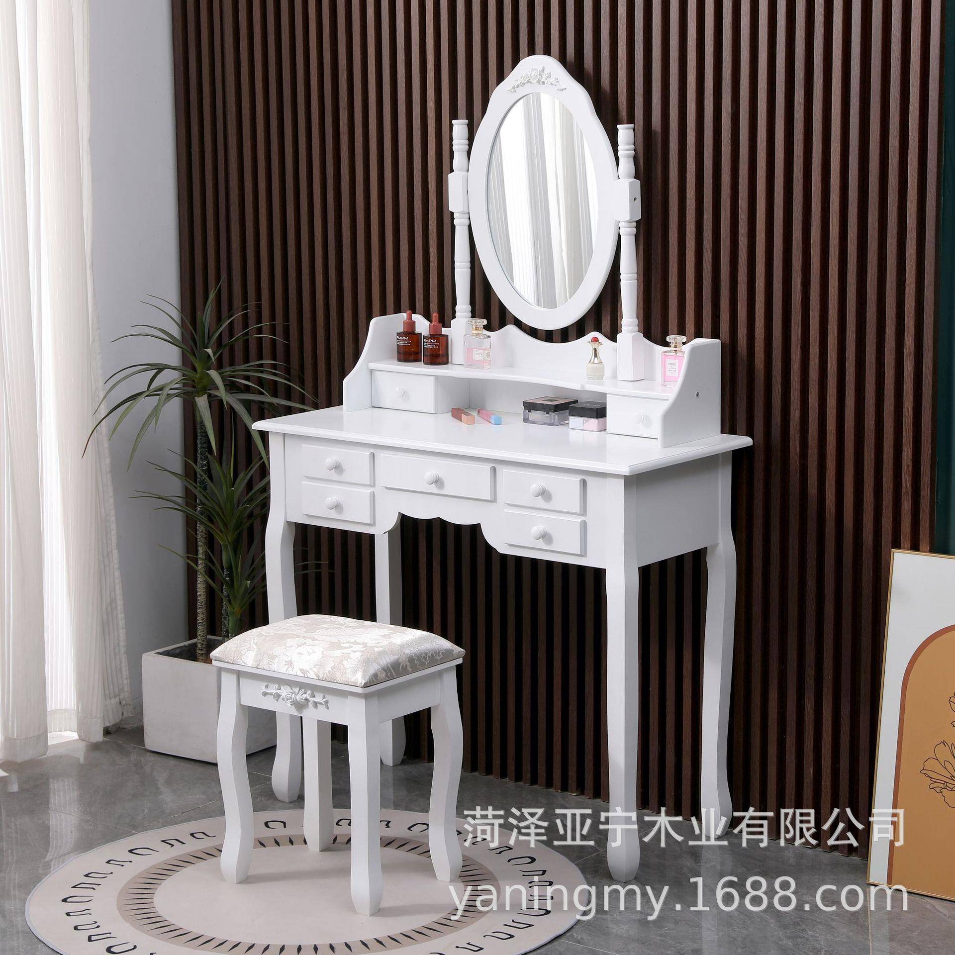 欧式简约风女士梳妆台奶油风白色梳妆桌简易卧室化妆桌