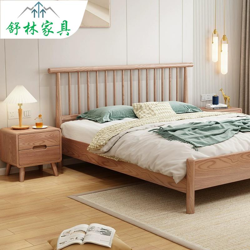 白蜡木实木床现代简约双人主卧室轻奢北欧小户型1.5m单人民宿床架