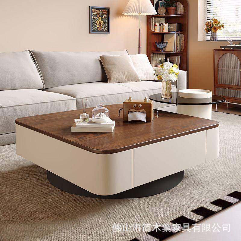 方形岩板茶几现代简约轻奢客厅高级家用中古风黑色茶桌极简组合