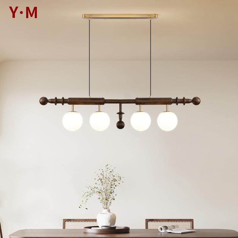 中古风法式餐厅一字长条吊灯美式复古实木民宿吧轻奢台吊灯具2061