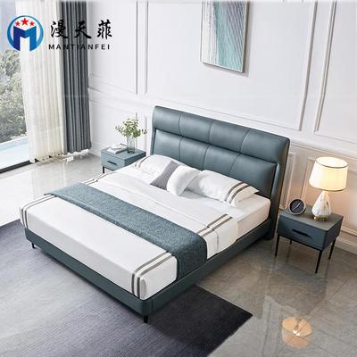 漫天菲现代简约真皮床主卧室1.8米双人网红轻奢软包婚床实木床头