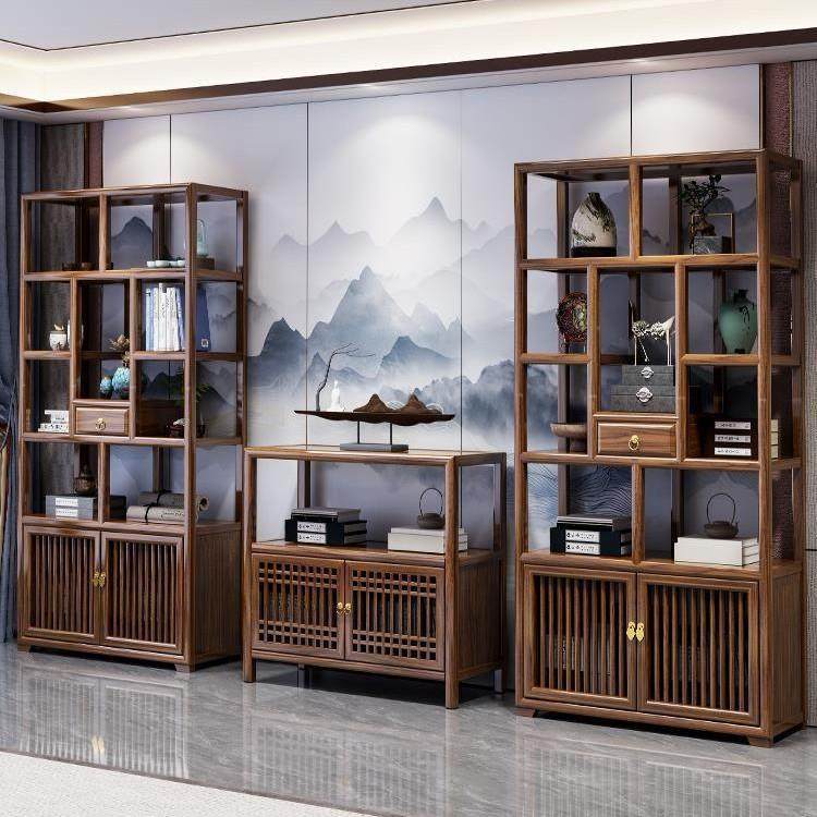 实木新中式博古架多宝阁置物架办公茶室展示柜古董隔断陈列书架子