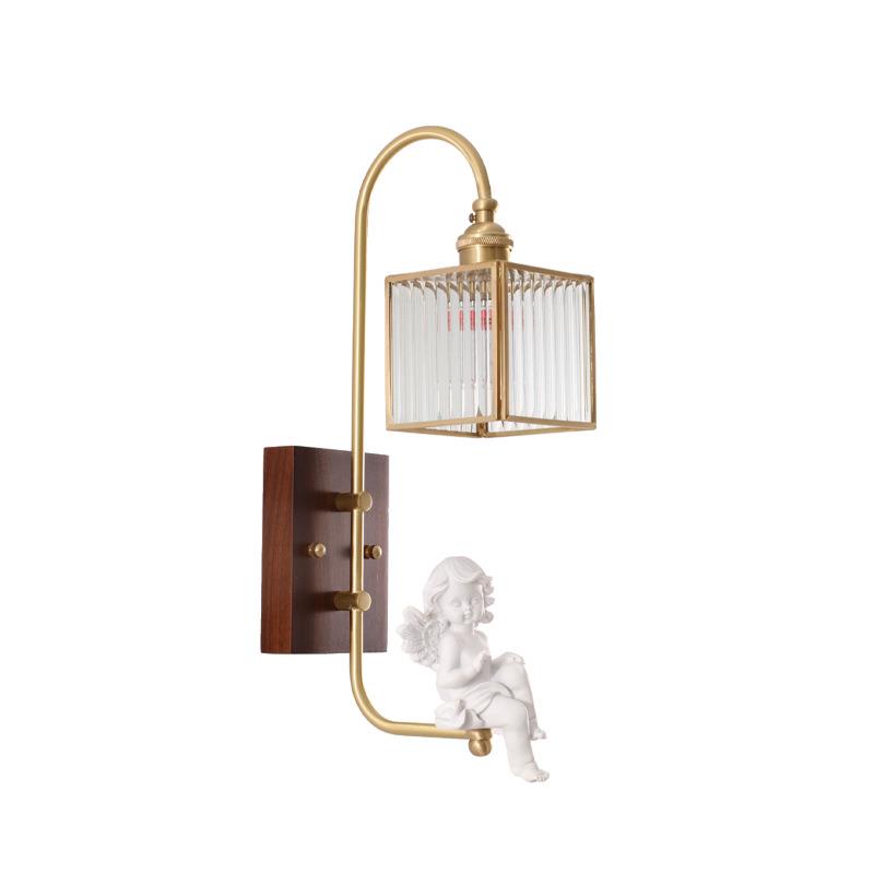 镜前灯黑胡桃木浴室化妆台镜柜卧室客厅法式天使小鸟全铜实木壁灯