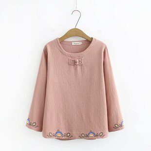 春秋民族风绣花盘扣上衣大码 春装 中年小衫 2020时尚 女妈妈T恤 新款