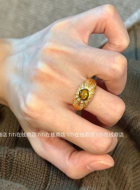 太爱了~小众设计轻奢食指戒时尚尾戒复古拉丝虎眼石方钻宽版戒指