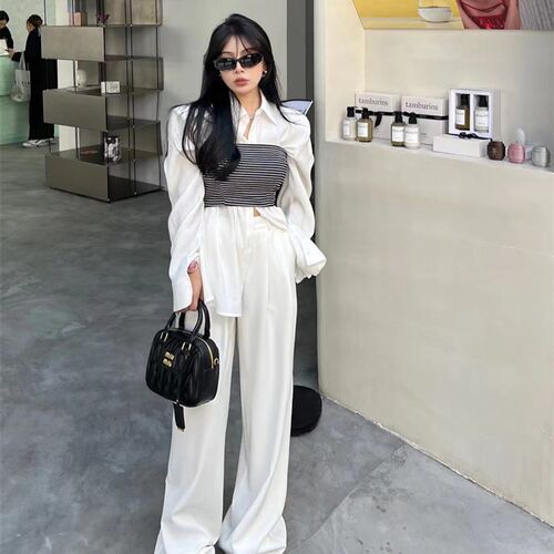 高级灰休闲西装裤女春秋2025新款宽松高腰垂感直筒小个子阔腿裤子