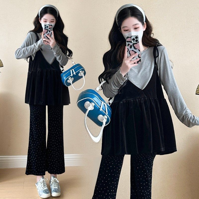 孕妇装秋装长袖上衣秋季喇叭裤2025新款孕妇套装时尚休闲三件套秋,孕妇装/孕产妇用品/营养,套装,淘宝优惠券,粉丝福利购,淘宝优惠卷