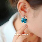 梦蓝 天然瓦蓝松石葡萄串耳钉克莱因蓝手工耳坠甜美小众设计