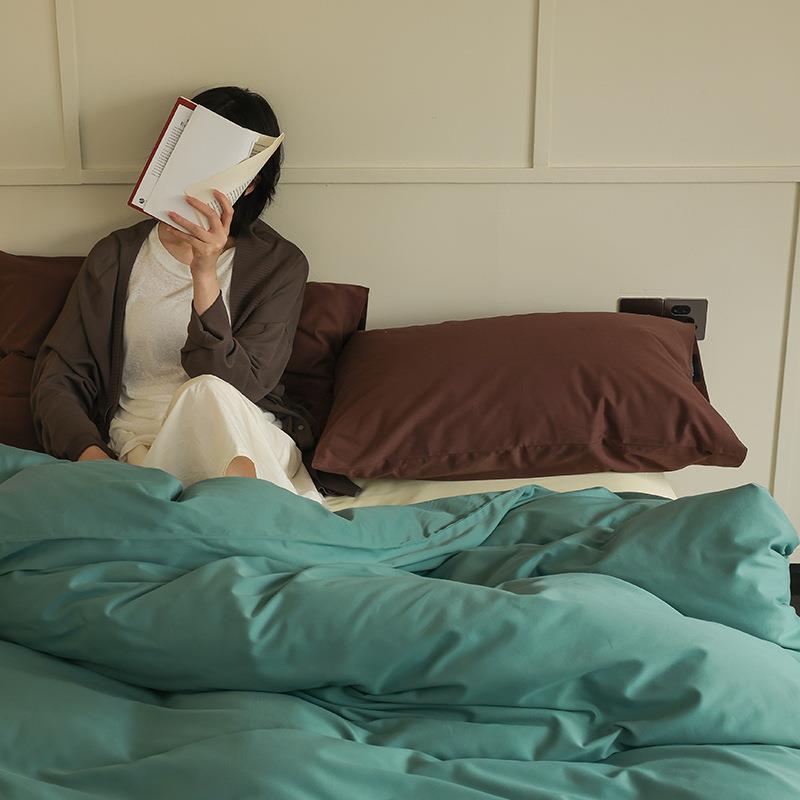 简约拼色~加厚磨毛四件套全棉纯棉床单被套秋冬季简约高端床品