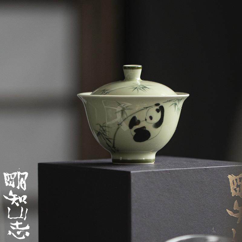 明知山志熊猫戏竹手绘盖碗茶室文人用陶瓷泡茶碗川蜀文化茶具,鲜花速递/花卉仿真/绿植园艺,割草机/草坪机,淘宝优惠券,粉丝福利购,淘宝优惠卷