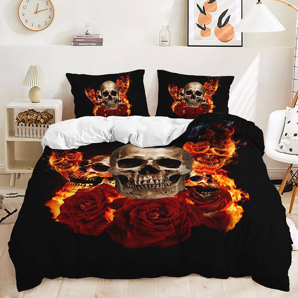三件套外贸被套骷髅头暗黑风套件数码印花床上用品