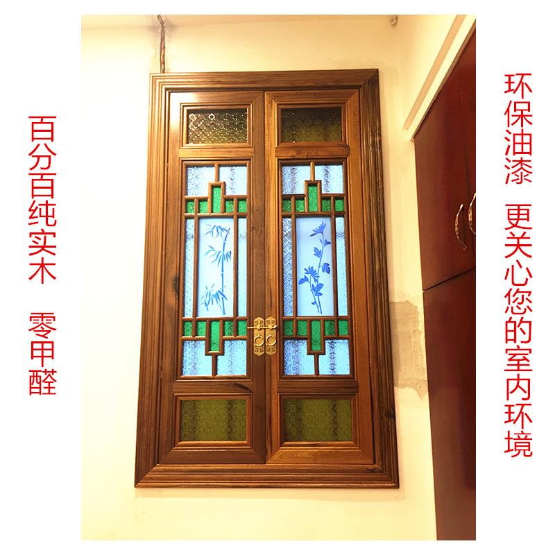 广州直销岭南仿古满洲窗实木花格木雕门窗五彩玻璃琉璃花窗