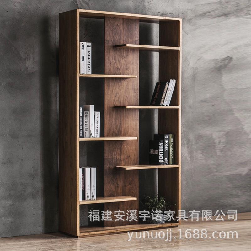 北欧办公室书房实木书柜家用客厅落地隔断屏风复古多功能原木书架