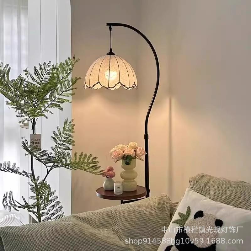 中古风落地灯法式氛围置物架客厅沙发旁边几装饰卧室床头一体台灯