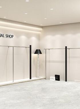 服装店展示架黑色简约不锈钢落地式侧陈列架女装店衣服上墙挂衣架