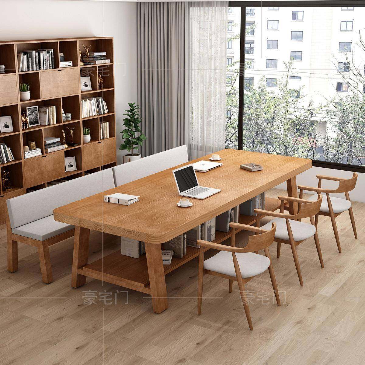 北欧实木大书桌简约长条桌客厅写字桌阅读桌双人办公桌原木工作台