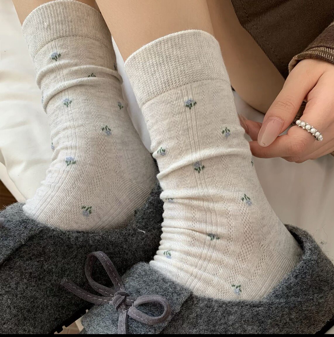 碎花袜子女中筒袜春秋季款棉袜复中筒袜