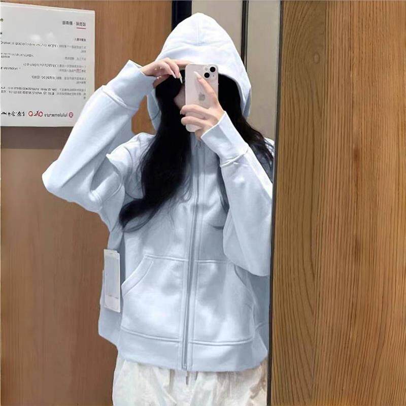 浅蓝色短款外套卫衣女春秋新款薄款宽松oversize慵懒开衫百搭上衣