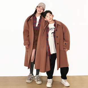 UL秋冬新款双面羊绒男童女童儿童小童羊毛呢大衣呢子外套女宝大童