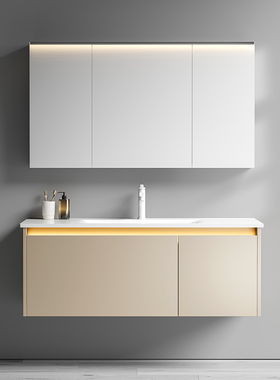 INH浴室柜组合肤感陶瓷洗手盆智能浴柜简约轻奢一体盆洗漱台