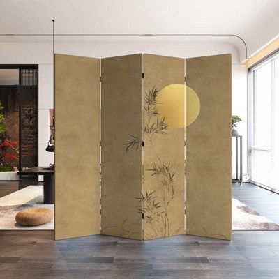 新中式简约禅意屏风隔断客厅会所折叠可移动竹林月亮宋代美学折屏